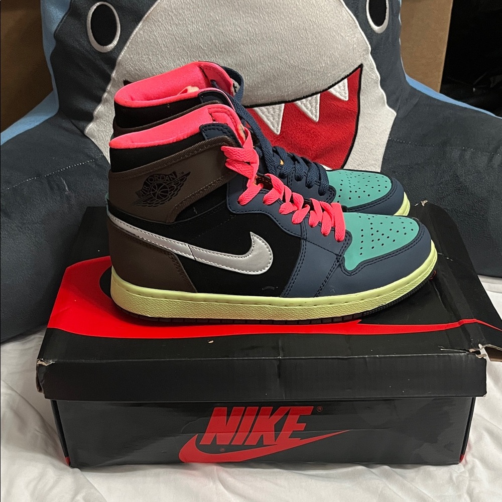 Nike High-Top Sneakers with Teal, Pink, and Brown